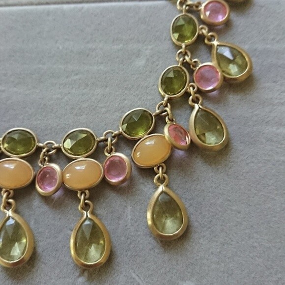 Talbots Multi Color Lucite Bezel Stones Goldtone Necklace - Picture 2 of 8
